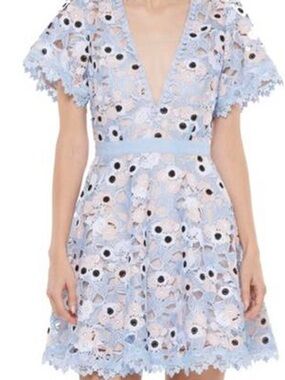 Light Blue Floral Lace V-Neck Women's Dress